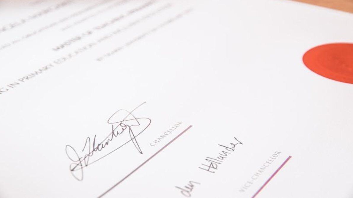 Signed certificate with an official seal